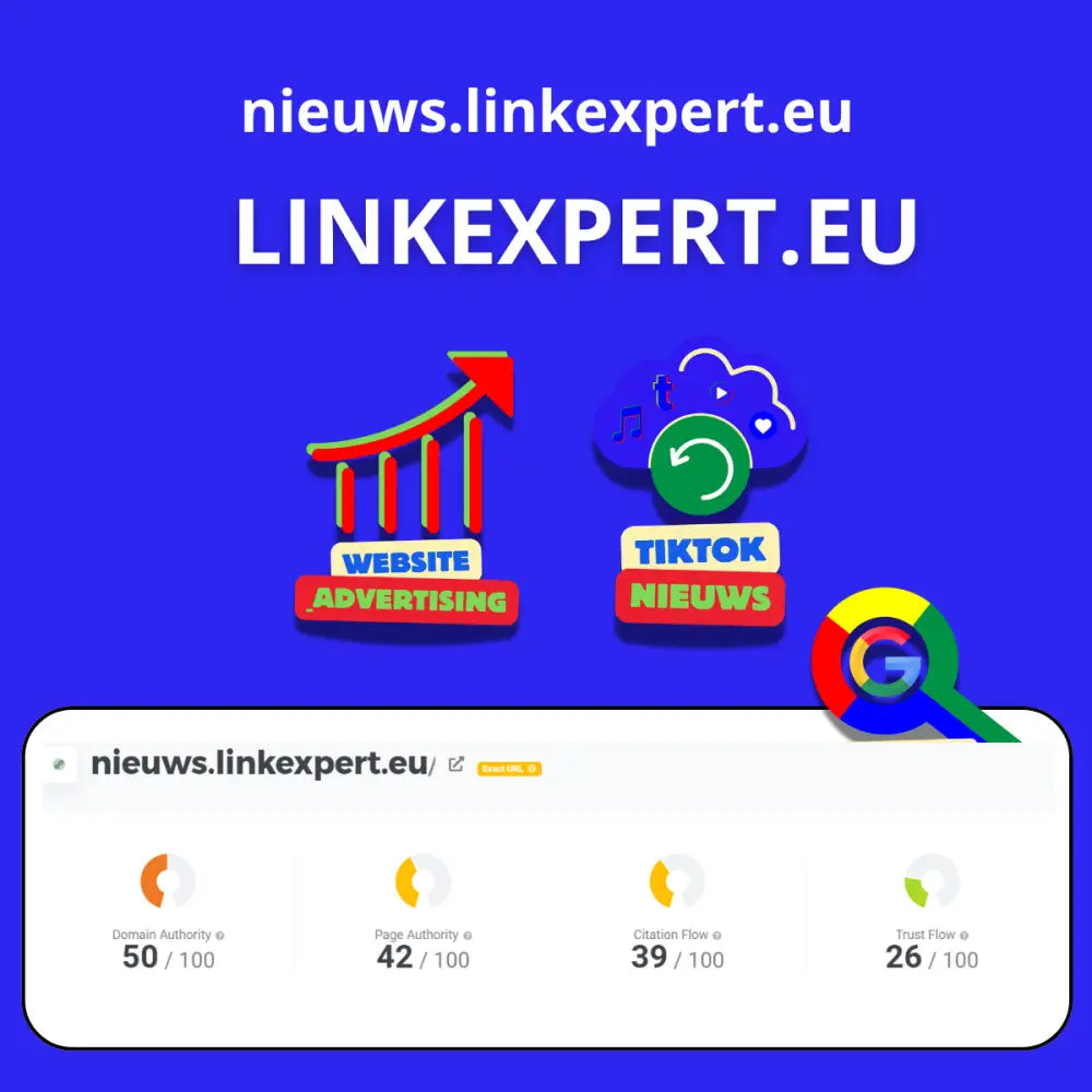 Website-analyse dashboard met prestaties, TikTok en advertenties voor Backlink Linkexpert