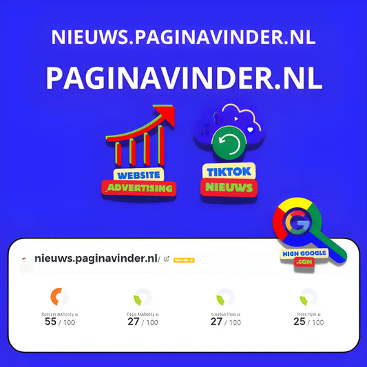 Website analytics dashboard van Backlink Paginavinder met TikTok nieuws en advertentie-iconen