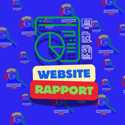 Colorful Website Rapport logo featuring analytics icons and pie charts for website analysis